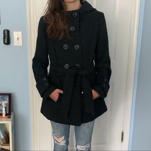 Hooded double breasted peacoat